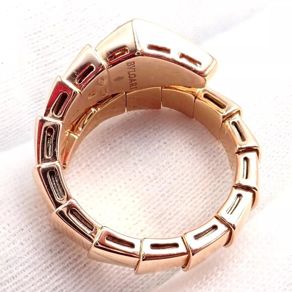 Authentic! Bulgari Bvlgari Serpenti Viper 18k Rose Gold Diamond Large Ring - Picture 8 of 12